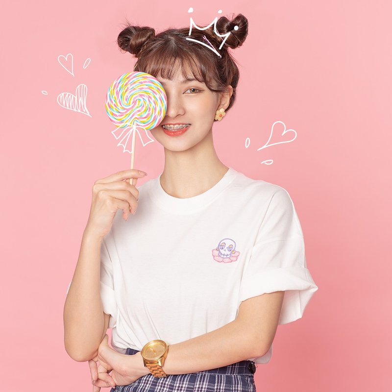 短袖 t恤 刺绣 落肩短T-shirt  我是少女心 / 毕业、老师礼物 - 女装 T 恤 - 棉．麻 粉红色