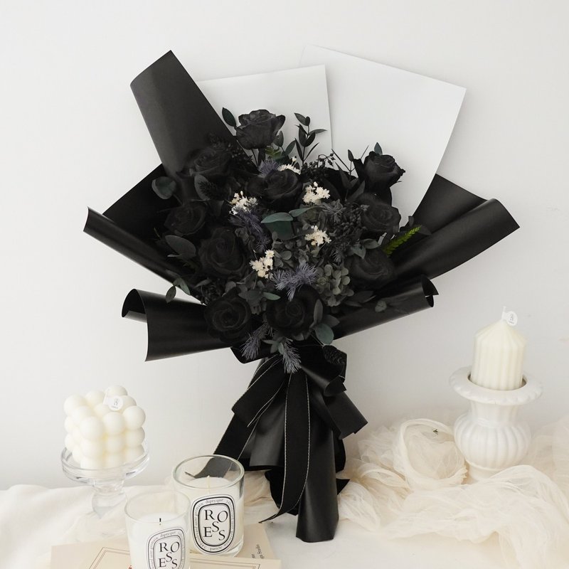 11朵永生玫瑰花束-霸气黑 - 干燥花/捧花 - 植物．花 黑色