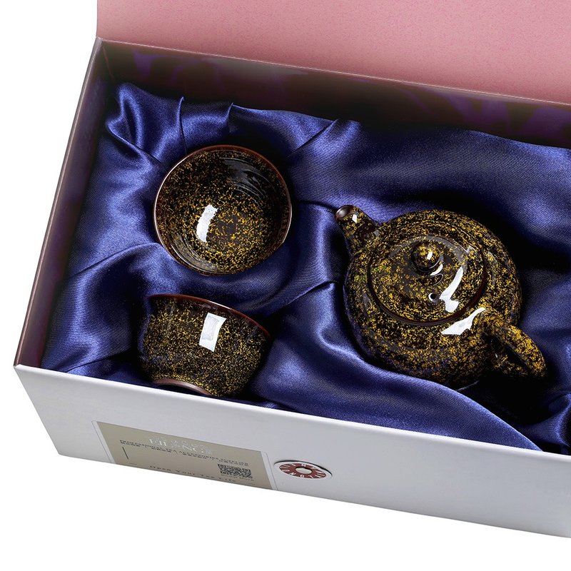 黄-繁星天目3入礼盒(壶+2杯) - 茶具/茶杯 - 陶 咖啡色