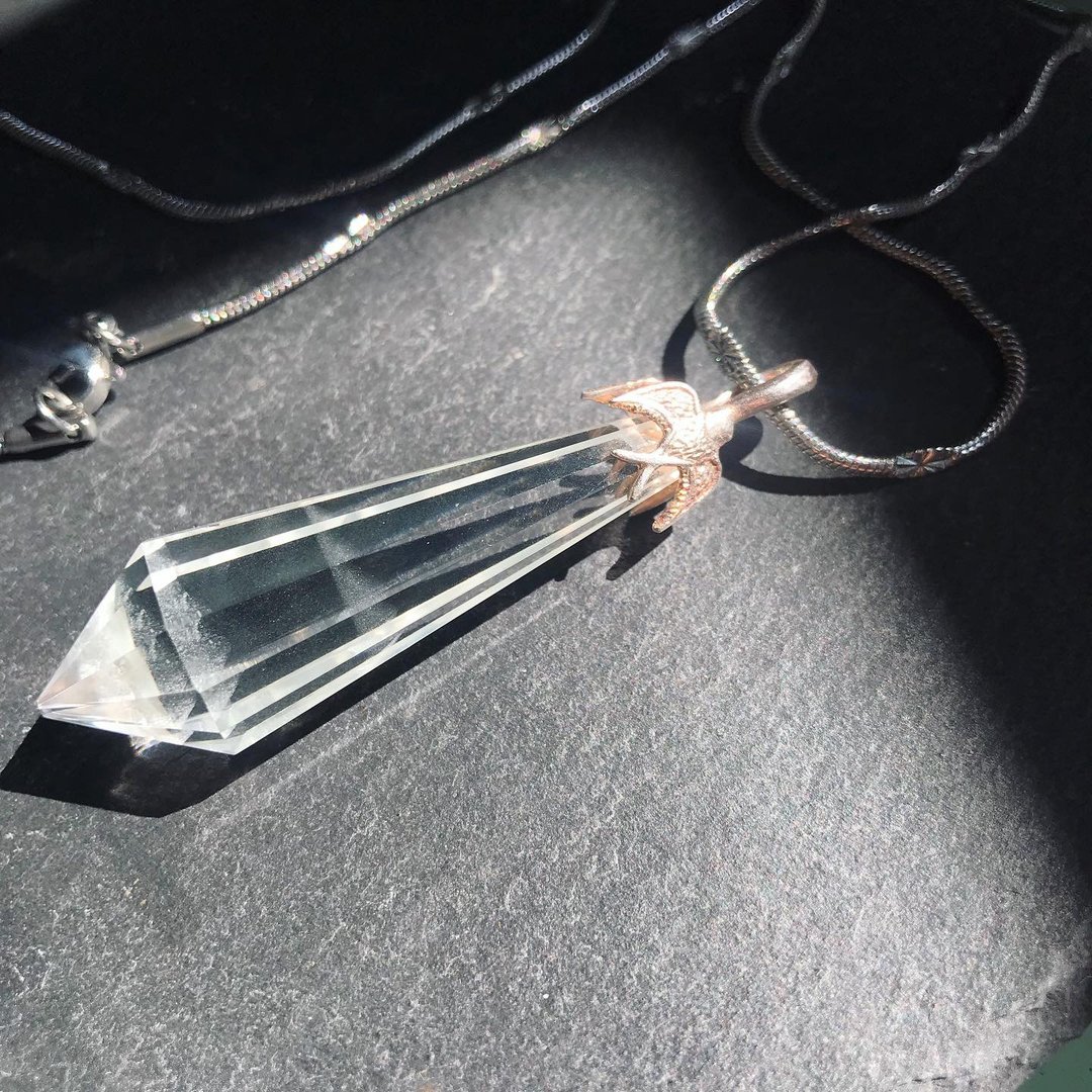 【Lost and find】天然石 异像 银山效应 白水晶 飞鸟 项链 1T53 - 项链 - 宝石 透明