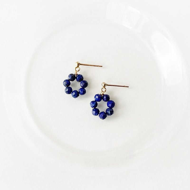 青金石圆形耳针 - 耳环/耳夹 - 半宝石 蓝色