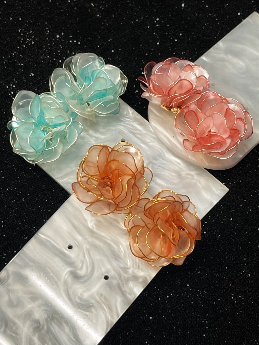 My Deer 水晶花耳环—小花园 - 耳环/耳夹 - 树脂 橘色