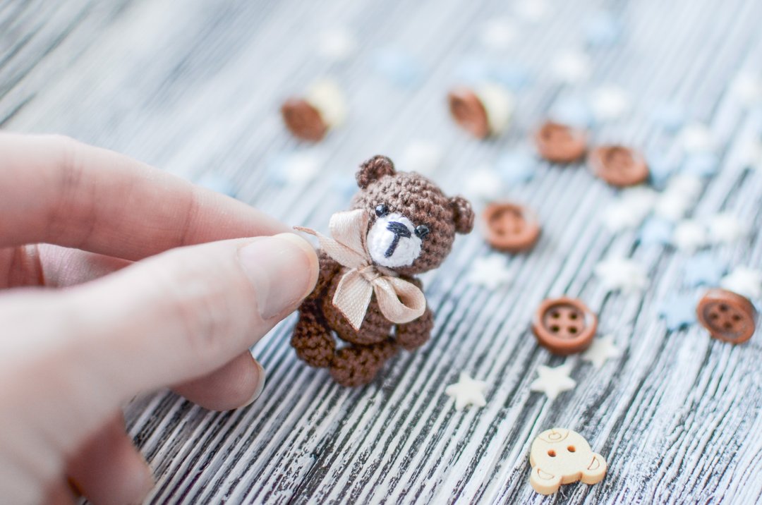 Miniature bear toys, Animal doll for doll, Stuffed teddy, Collectible cute bear - 玩偶/公仔 - 棉．麻 咖啡色