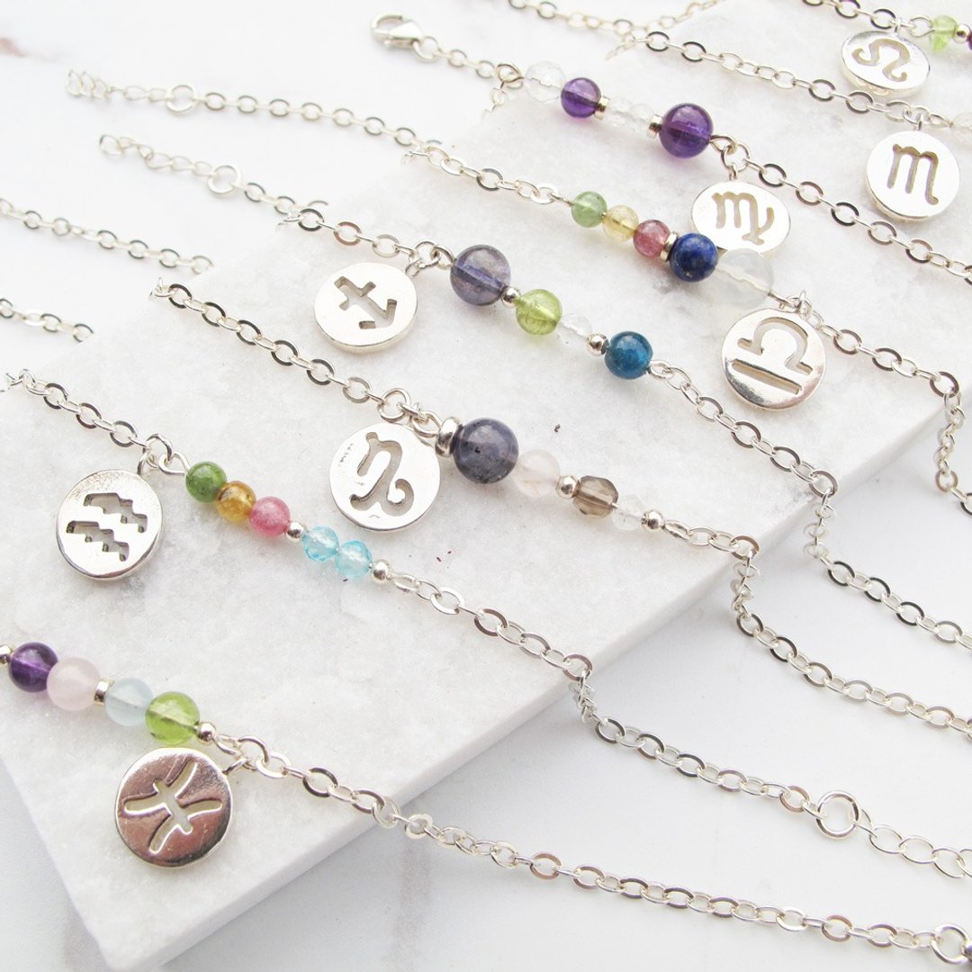 【手工定制银饰】星座幸运石 |巨蟹座~射手座 纯银手链| 大员囡仔 - 手链/手环 - 纯银 多色