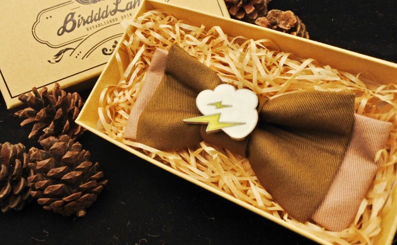 原創手工領結 雲朵閃電 軍綠色 復古撞色 Swing Dance 聖誕禮物 - 领结/领巾 - 棉．麻 卡其色