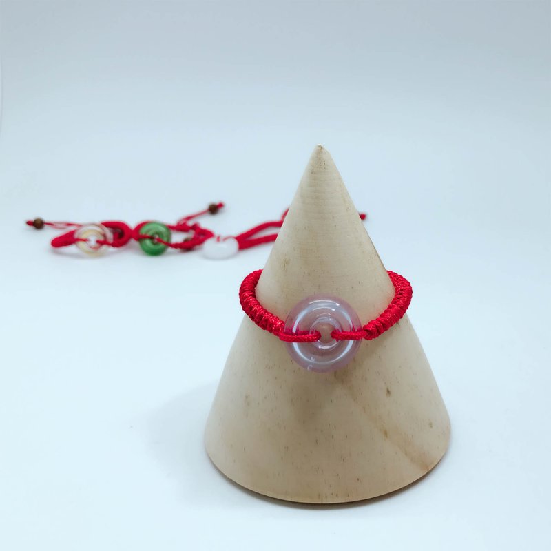 幸运红绳甜甜圈香氛手链 - 浅紫 - 编织手链 可调节手围 情人 生日 毕业 长辈礼物 - 手链/手环 - 玻璃 紫色