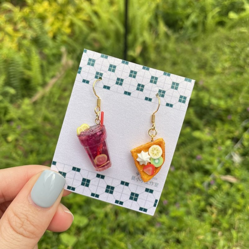 水果/雪糕窝夫 手作 耳环 (黏土制作) - 耳环/耳夹 - 其他材质 
