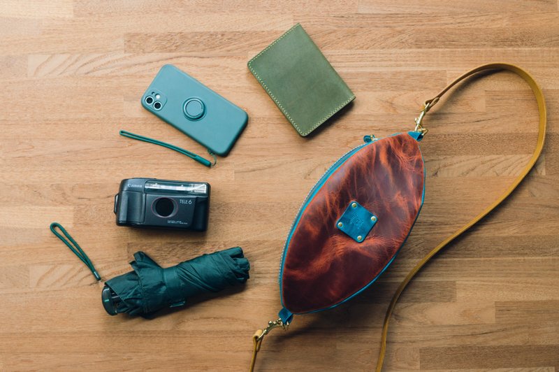 皮革橄榄球造型休闲侧背包 W1-052 - 侧背包/斜挎包 - 真皮 橘色