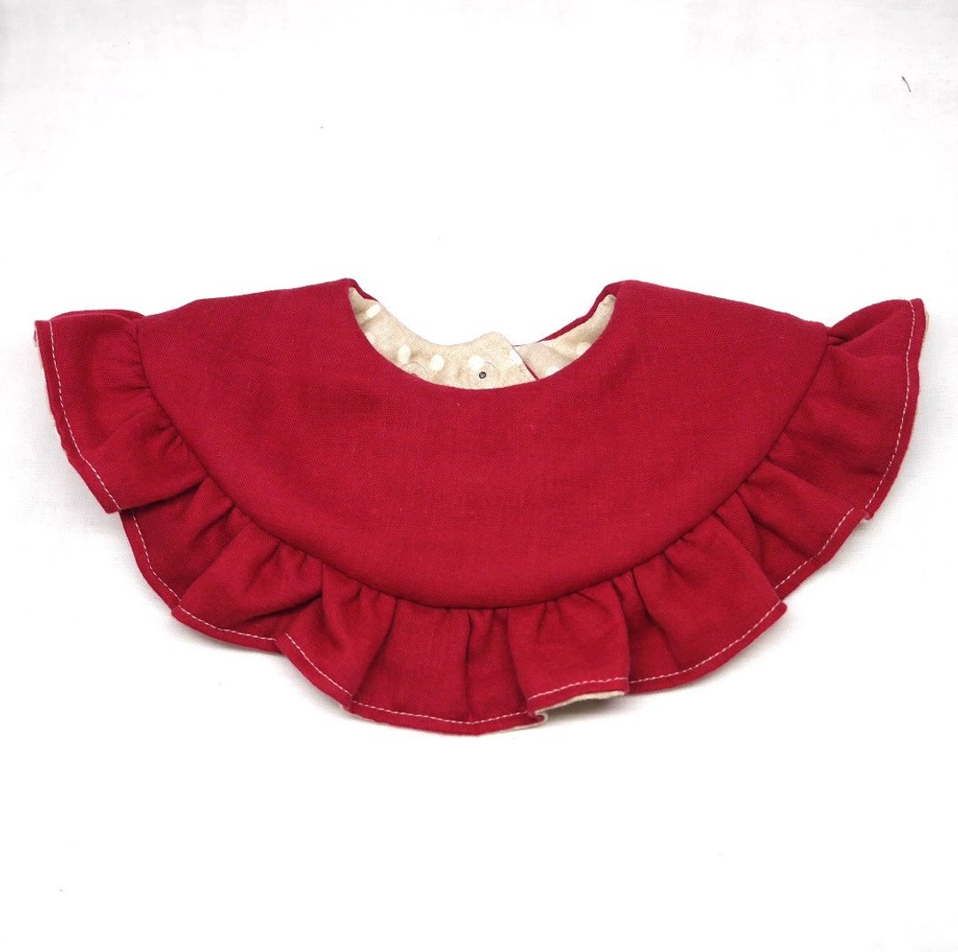 Japanese Handmade 8-layer-gauze frill 360 circle bib - 围嘴/口水巾 - 棉 红色