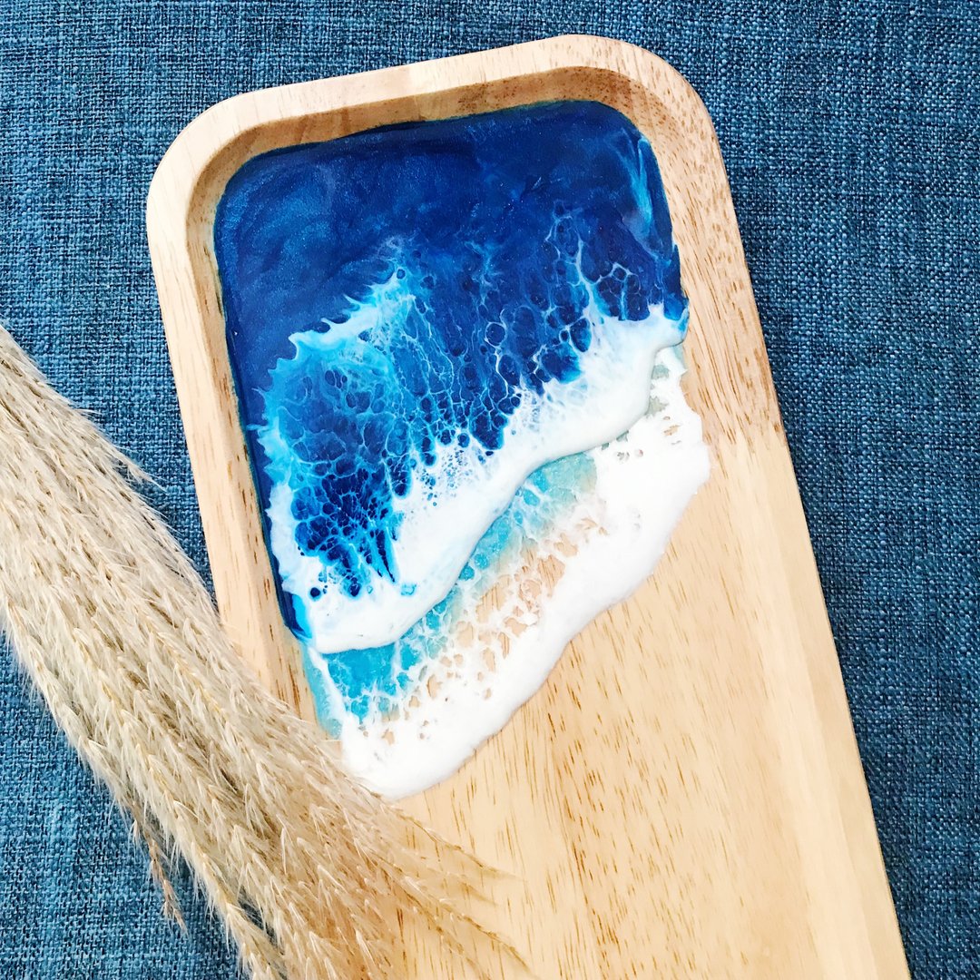 【海洋精选】纯手工环氧树脂海洋风长方形木盘 - 盘子/餐盘/盘架 - 树脂 蓝色
