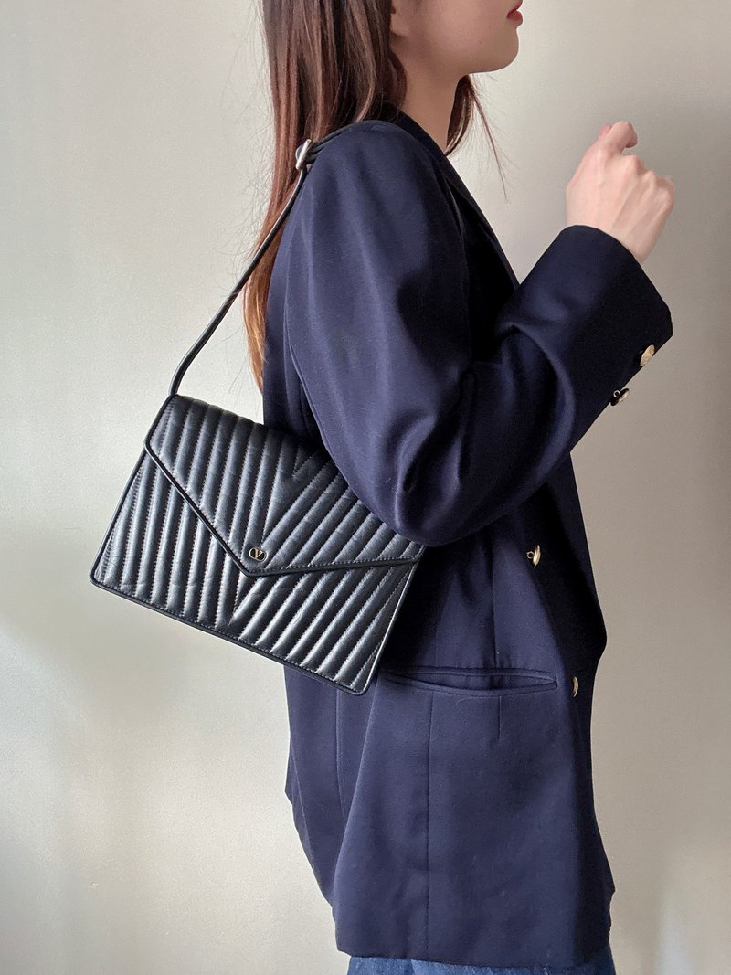 中古正品 Valentino Garavani V logo 真皮两用包 斜背包 腋下包 - 侧背包/斜挎包 - 真皮 黑色