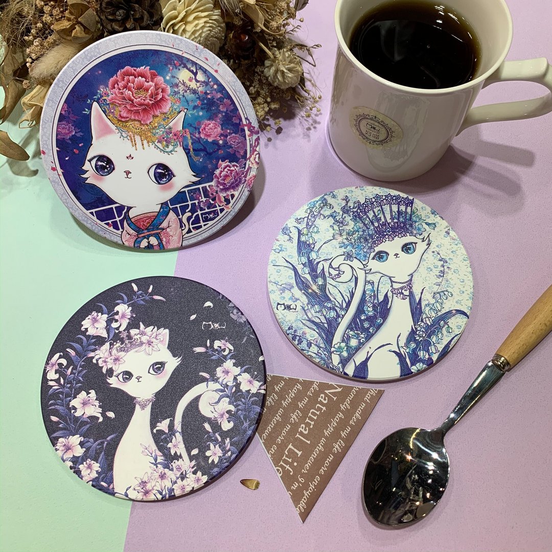 陶瓷 | 吸水杯垫 | 冷热皆可 - 花花猫01系列 - 杯垫 - 瓷 