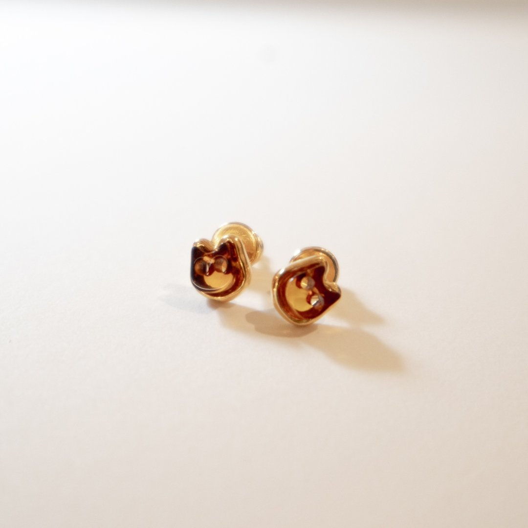 925 silver AMBER猫咪耳环。耳钉 - 耳环/耳夹 - 宝石 金色