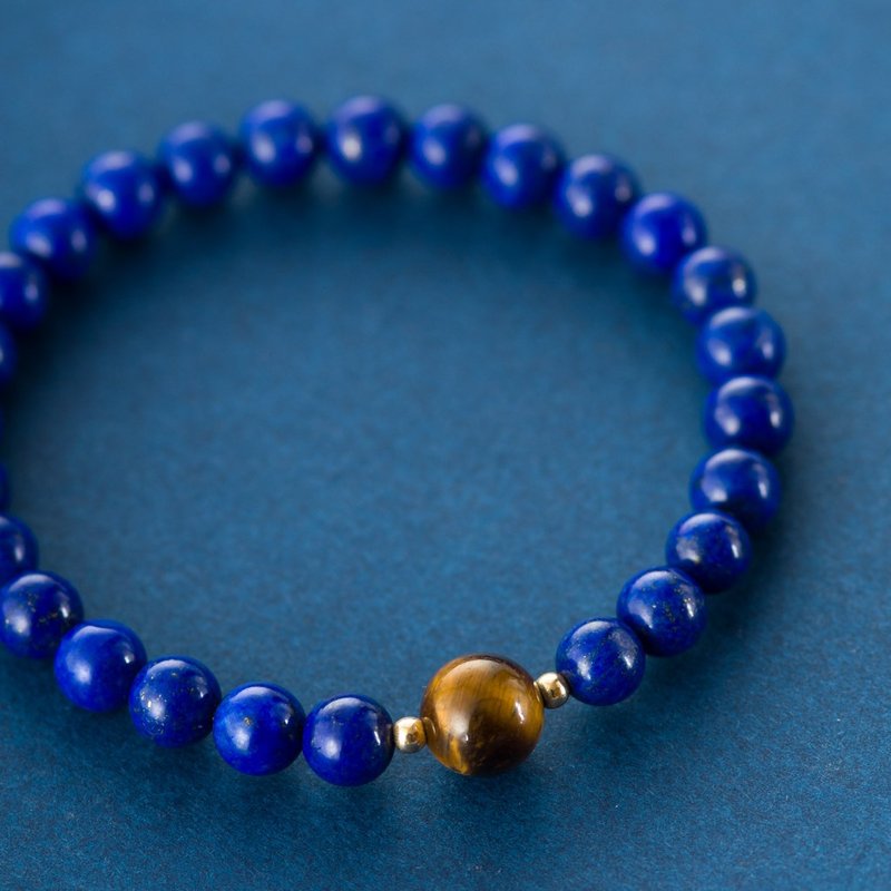 5A青金石虎眼石14KGF手链  纯净青金石少白少金 天然石定制礼物 - 手链/手环 - 半宝石 蓝色