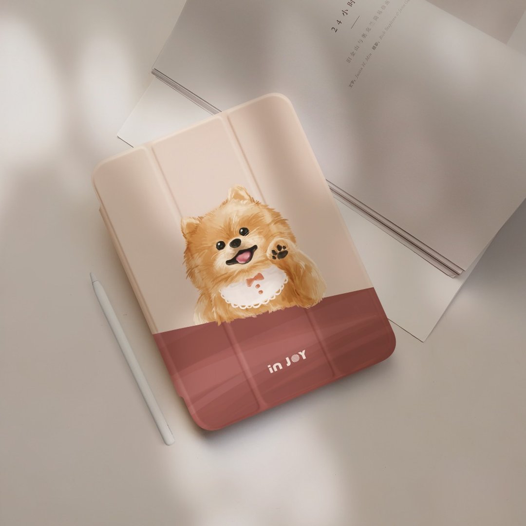 iPad 12.9/Air5/iPad 9/mini 7 轻快可爱博美犬 附笔槽平板保护套 - 平板/电脑保护壳 - 其他材质 粉红色