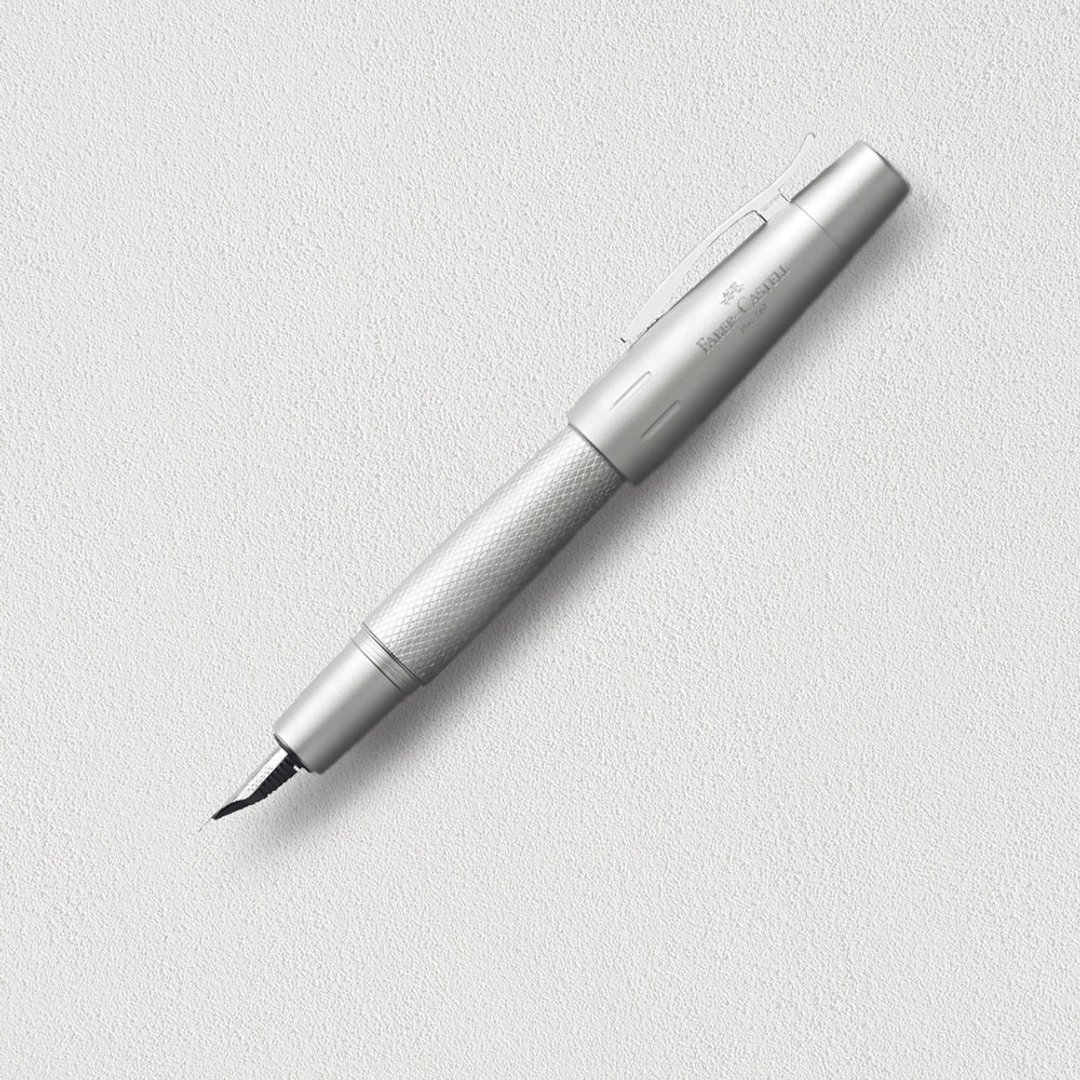 【Faber-Castell】E-MOTION银格纹钢笔-EF尖 免费刻字 - 钢笔 - 其他金属 银色