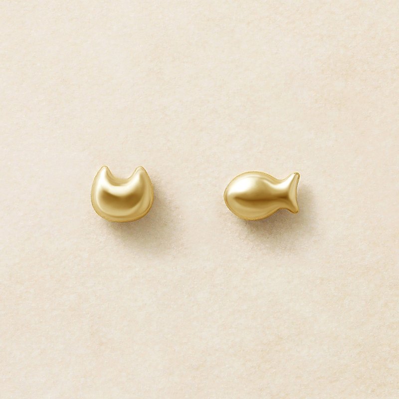 【Second Earrings】 18K 黄金猫&鱼耳环 - 耳环/耳夹 - 贵金属 