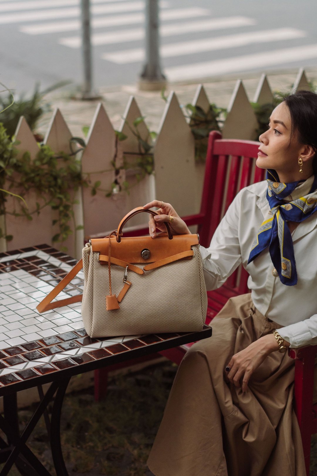 Hermes Herbag ZIip PM 银色穿扣锁头造型手提/肩背包 - 手提包/手提袋 - 真皮 卡其色