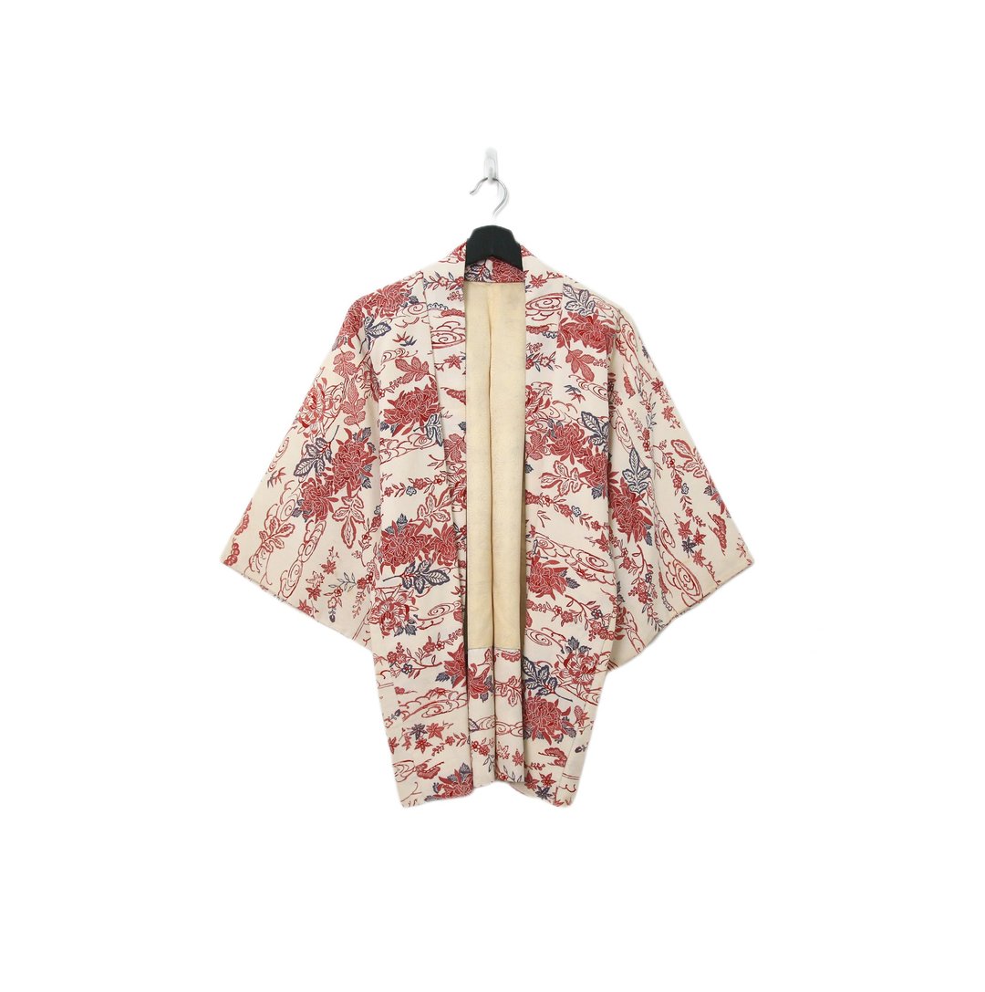Back to Green-日本带回羽织 古典花卉  kb-78/vintage kimono - 女装休闲/机能外套 - 丝．绢 
