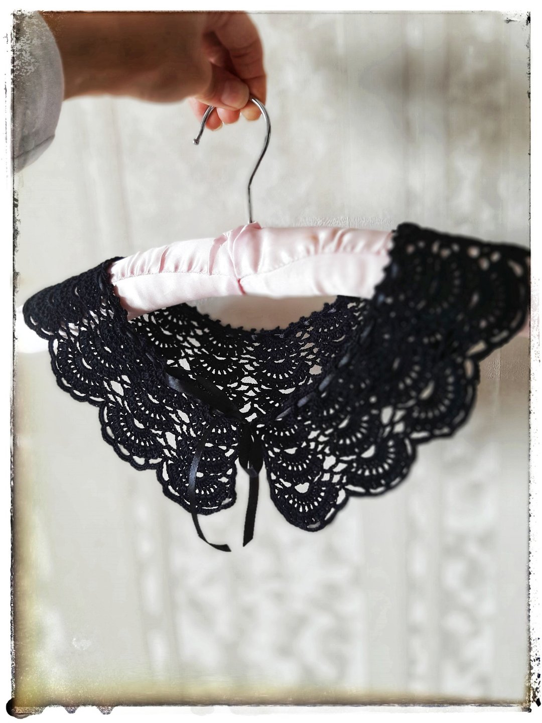Black collar Necklace Detachable Collar handmade Cotton collar crochet - 锁骨链 - 棉 黑色
