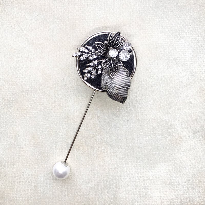 花园系列胸针帽针 | 水钻花叶 | 交换礼物 - 胸针 - 其他金属 银色
