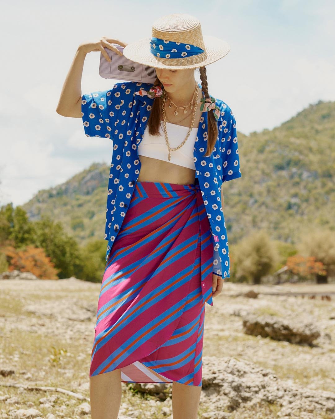 Sue MidnightStripe Free Size Wrap Skirt - 裙子 - 其他材质 紫色