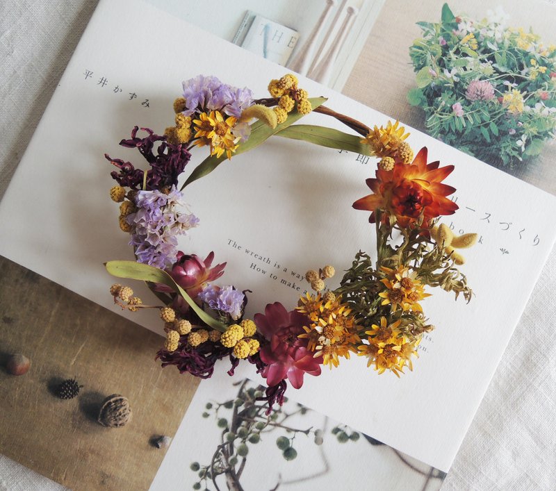 微甜·圈 小品系列 手作 春日风景 柳叶相思 星辰 葡萄风信子非洲小菊 甜甜圈 干燥花 小花圈 甜塔 墙上小花圈 现货 - 摆饰 - 其他材质 黄色