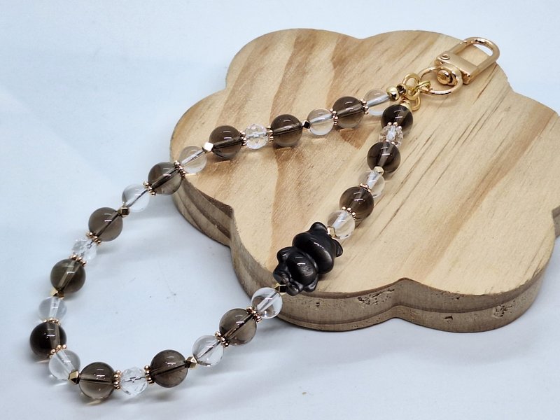 茶晶/白水晶/银曜小熊手机链 - 项链 - 水晶 咖啡色