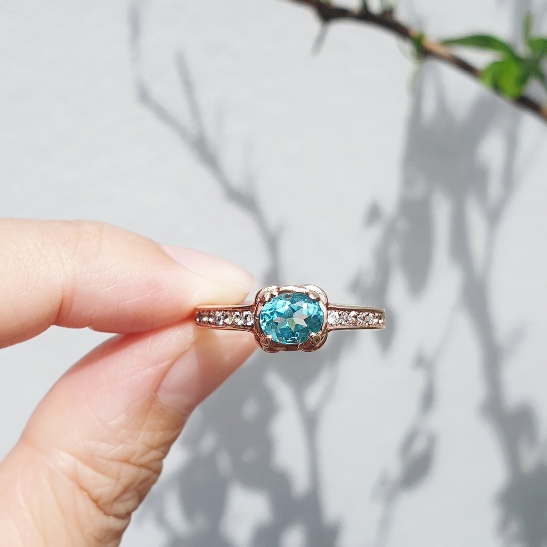 Apatite ring set with white topaz, silver925 - 戒指 - 宝石 蓝色