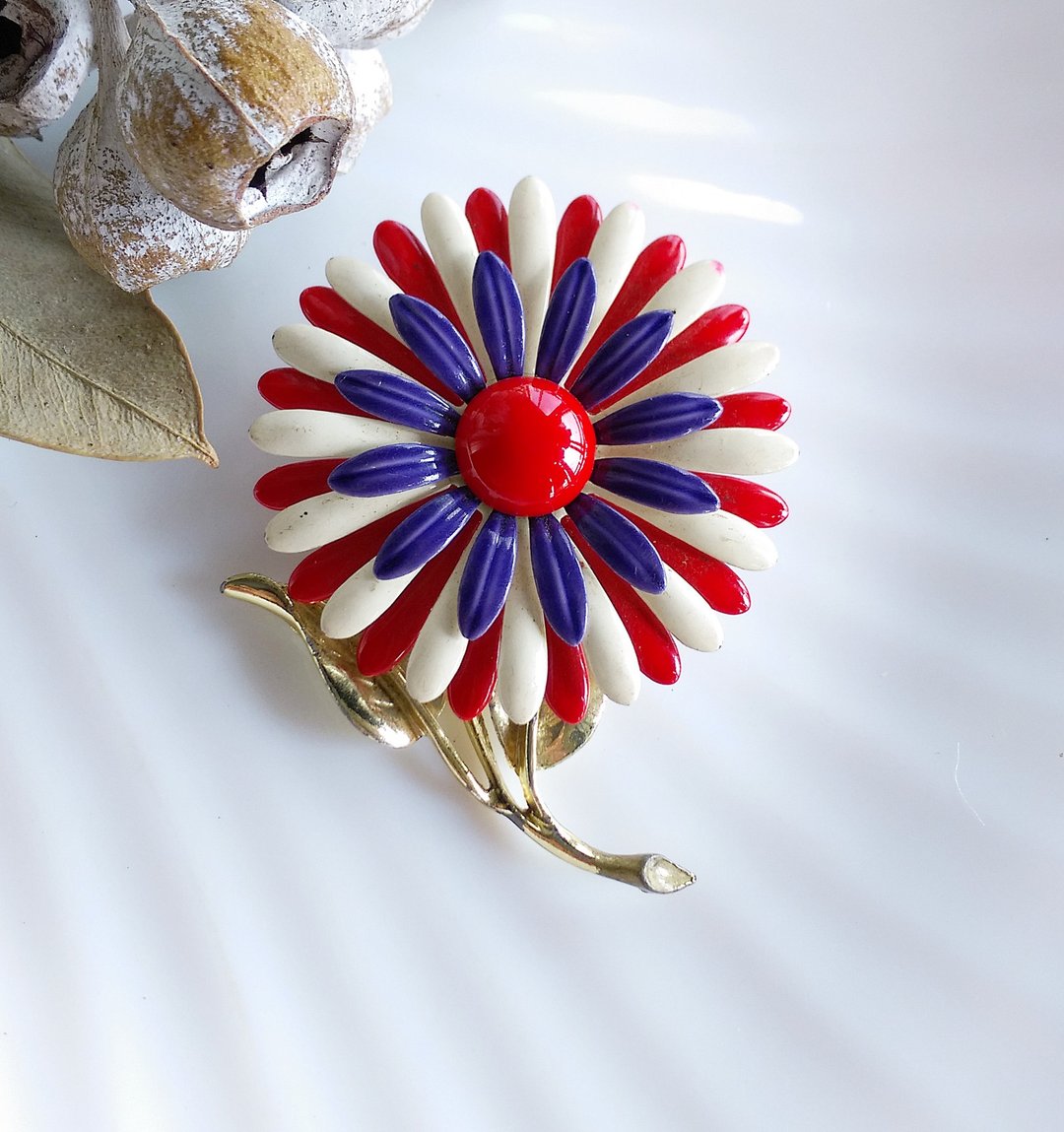 Vintage Jewelry  多色雏菊 珐琅花 花卉 别针  胸针 - 徽章/别针 - 其他材质 金色
