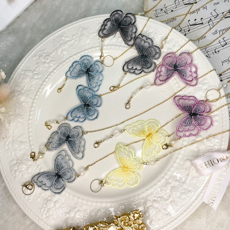 日本蝴蝶蕾丝口罩链 - 项链 - 绣线 