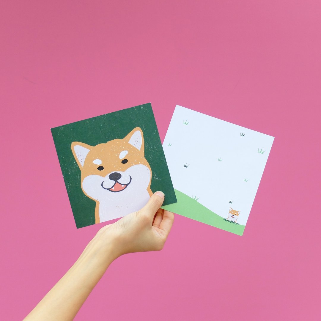 柴犬好可爱噢。有狗明信片 - 卡片/明信片 - 纸 绿色