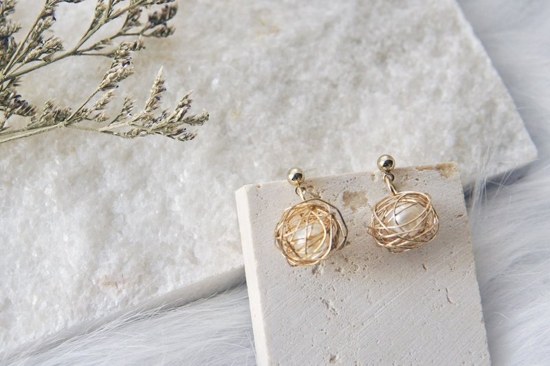 【鸟巢】简约/耳环/耳夹/银针/白 - 耳环/耳夹 - 纯银 白色