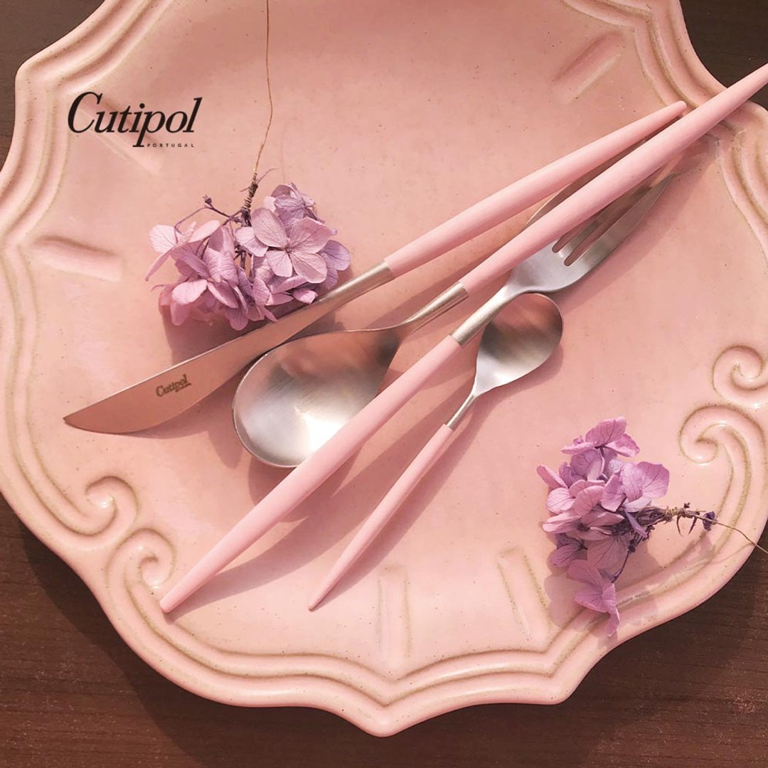 葡萄牙 Cutipol  MIO  粉红银 主餐四件组(刀叉匙+咖啡匙) - 餐刀/叉/匙组合 - 不锈钢 粉红色