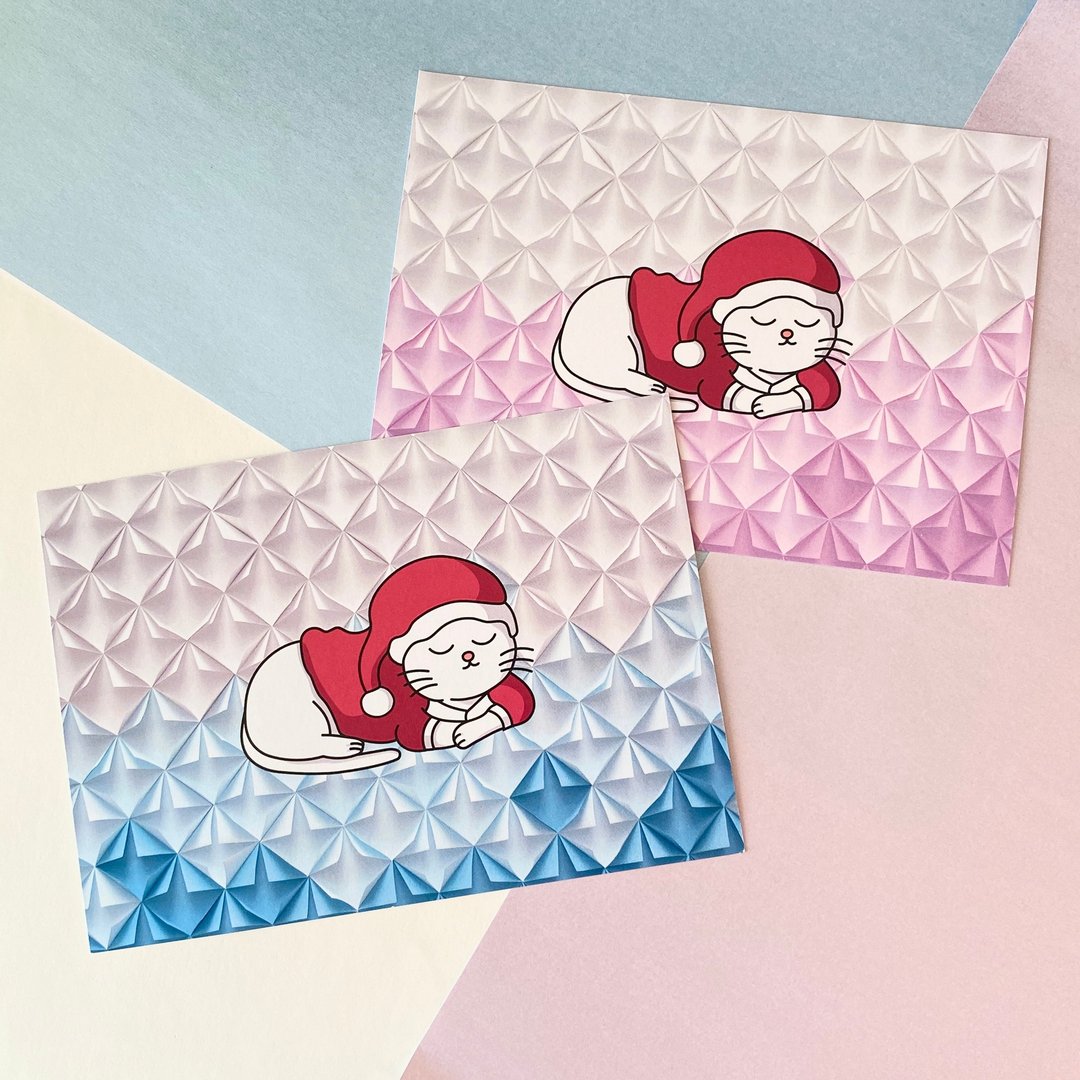 睡觉中的圣诞猫猫 | 圣诞明信片SANTA CAT | 2色套装 - 卡片/明信片 - 纸 多色