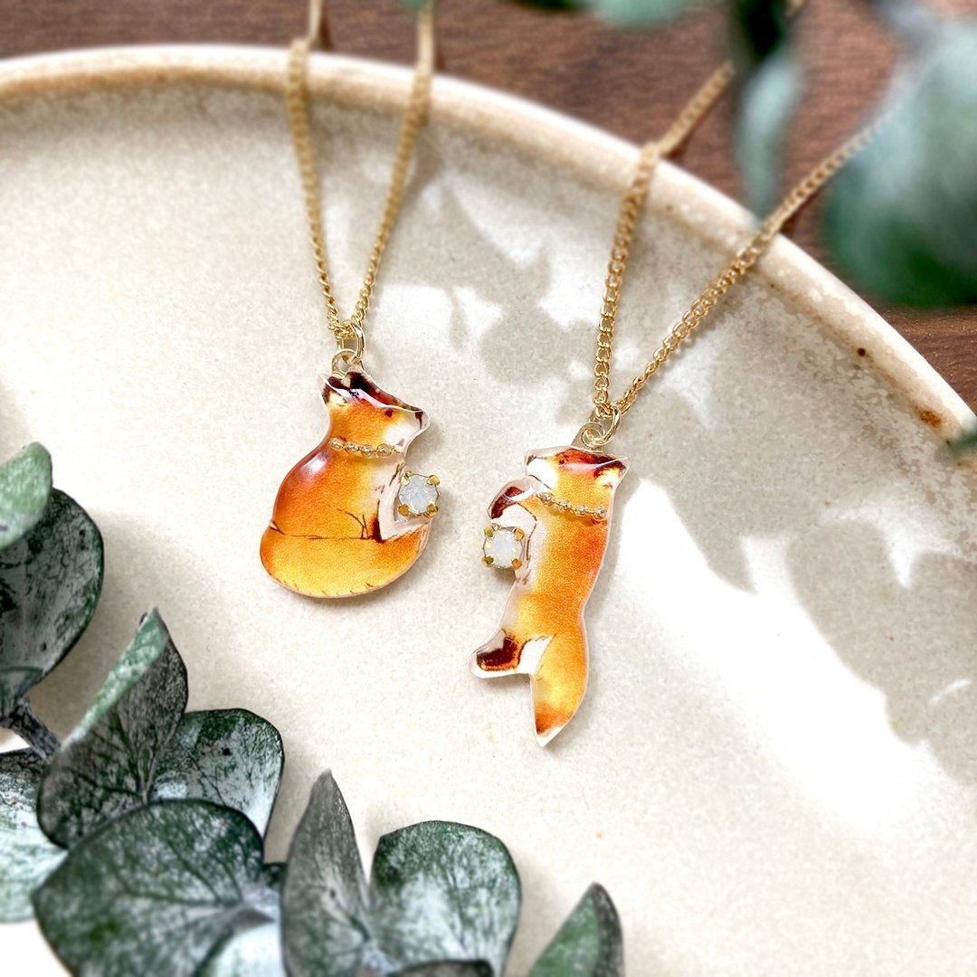 Fox necklace - 项链 - 塑料 橘色