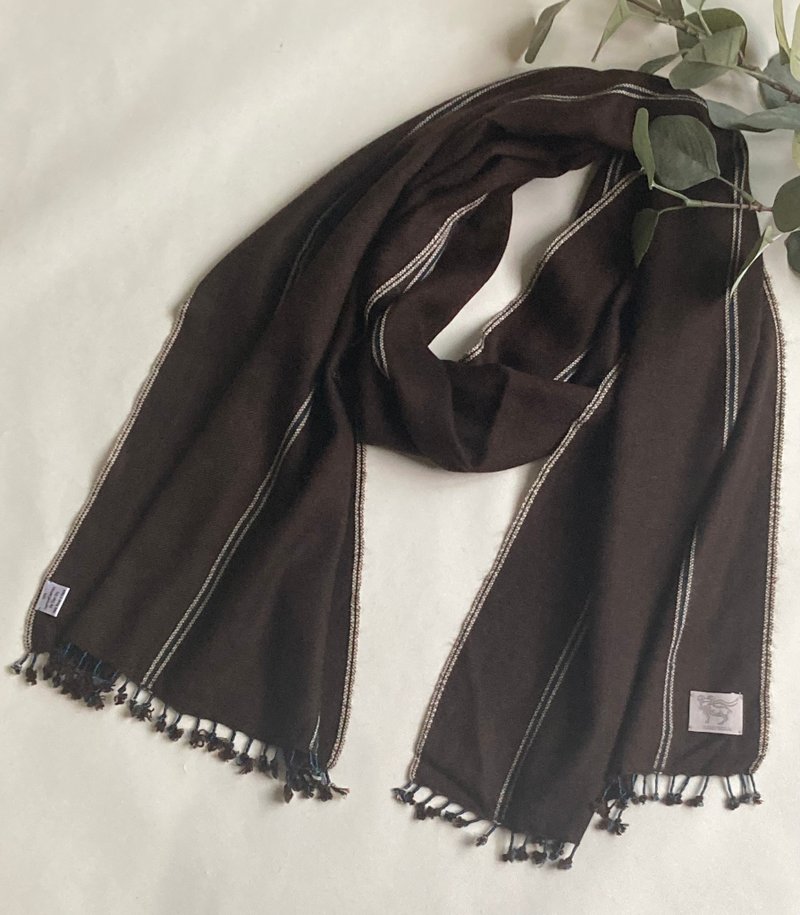 Hand woven Cashmere muffler - 丝巾 - 羊毛 咖啡色