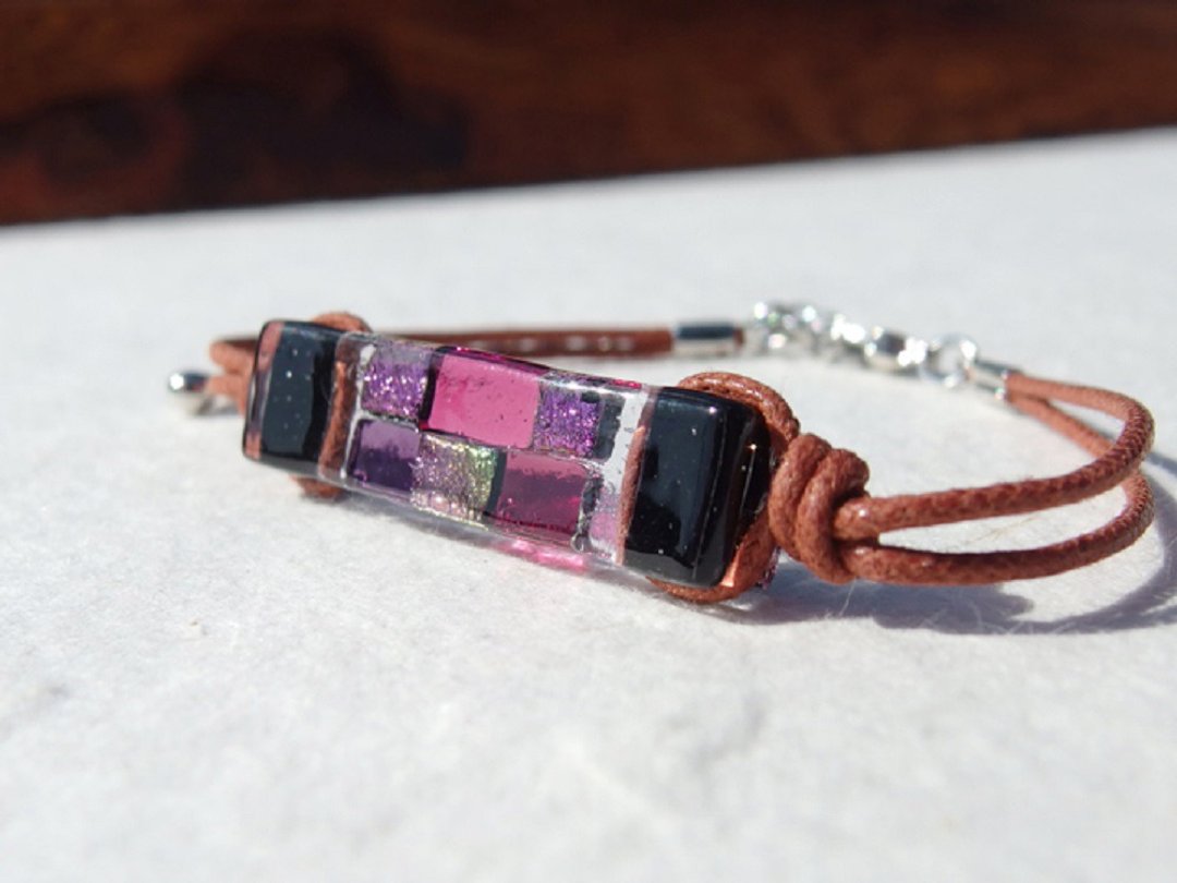 Japanese style glass (yes [peach]) bracelet / anklet [length, metal free choice] [made-to-order] - 手链/手环 - 玻璃 黑色