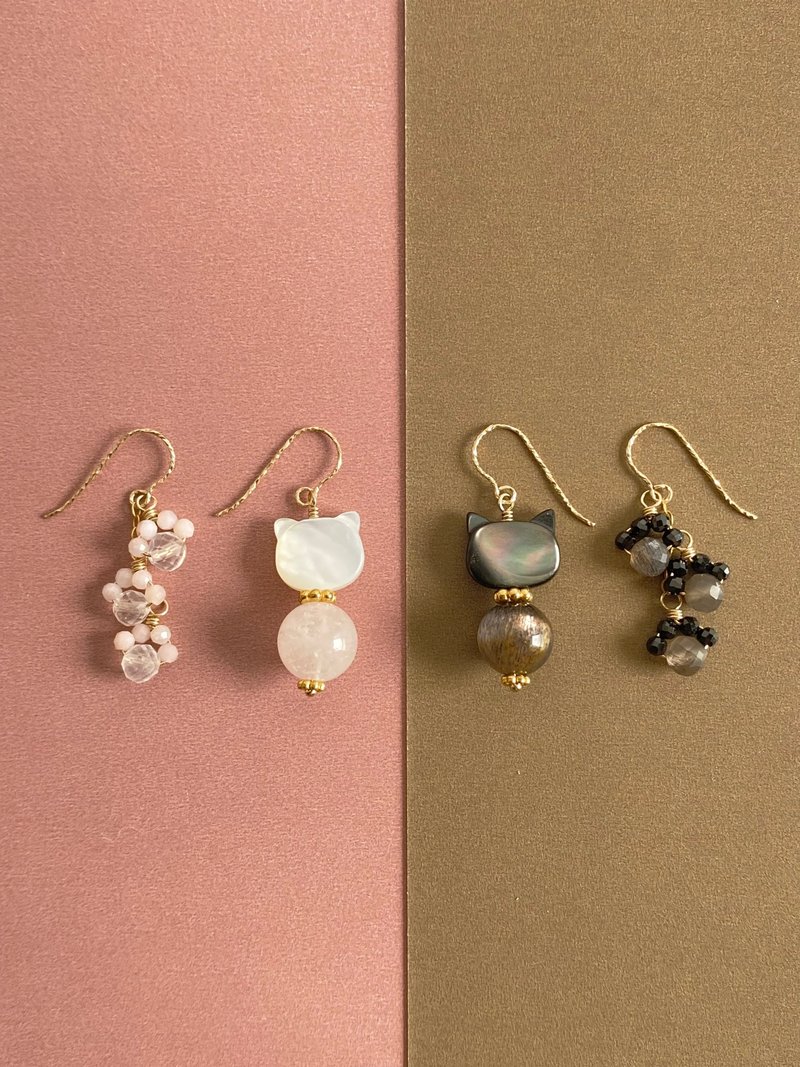 蝶贝 摩根石 黑太阳 猫咪 肉球 || 美国 14KGF 注金 耳环 - 耳环/耳夹 - 水晶 多色