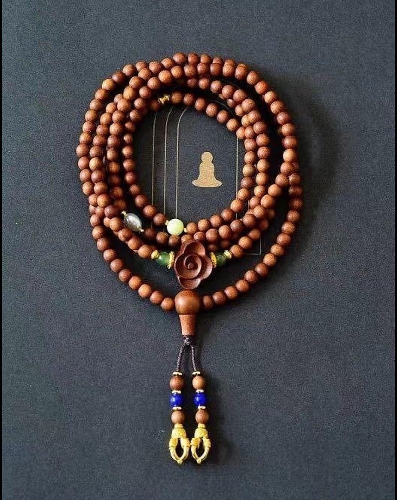 4mm索迈尔 原生老山檀 蜜蜡古法银鎏金弟子珠设计多圈手串项链s - 手链/手环 - 木头 咖啡色