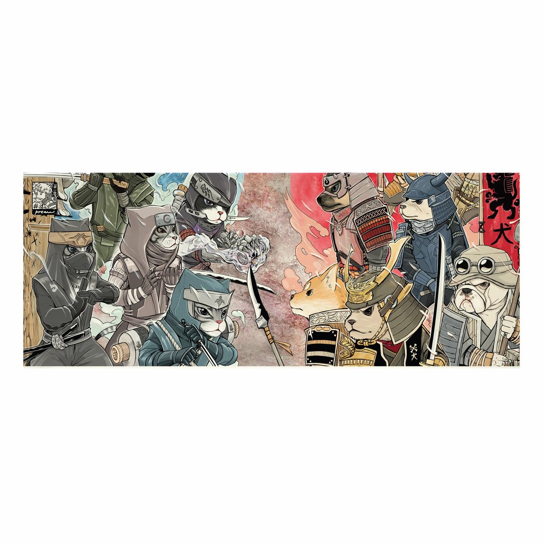 7 Samurai dog Ninja cat Tenugui Canvas No frame - 其他 - 棉 白色