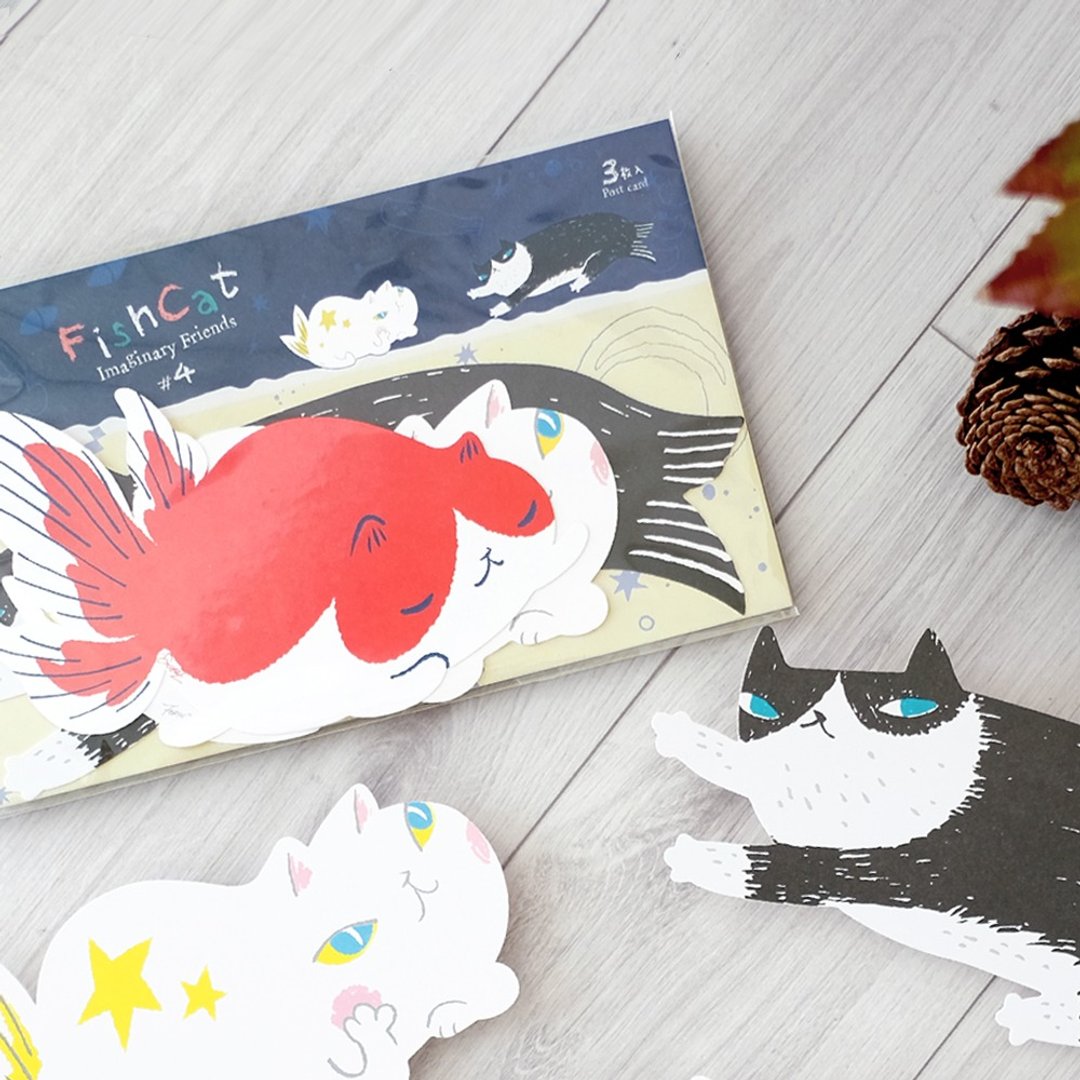 #4 fishcat明信片组 三入 imaginary friends 金鱼喵 - 卡片/明信片 - 纸 多色