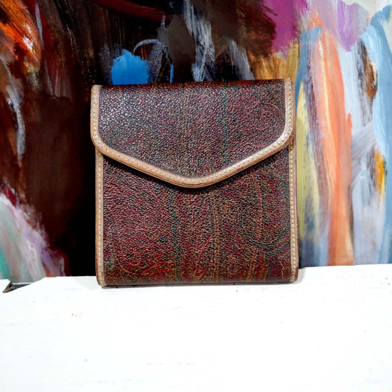 意大利中古Etro Milano腰果花真皮银包钱包 高级二手古着珠宝首饰 - 耳环/耳夹 - 真皮 咖啡色