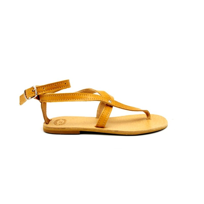 Strappy Leather Sandals for Women in Natural Leather Color, 100% Genuine Leather - 男女凉鞋 - 真皮 咖啡色