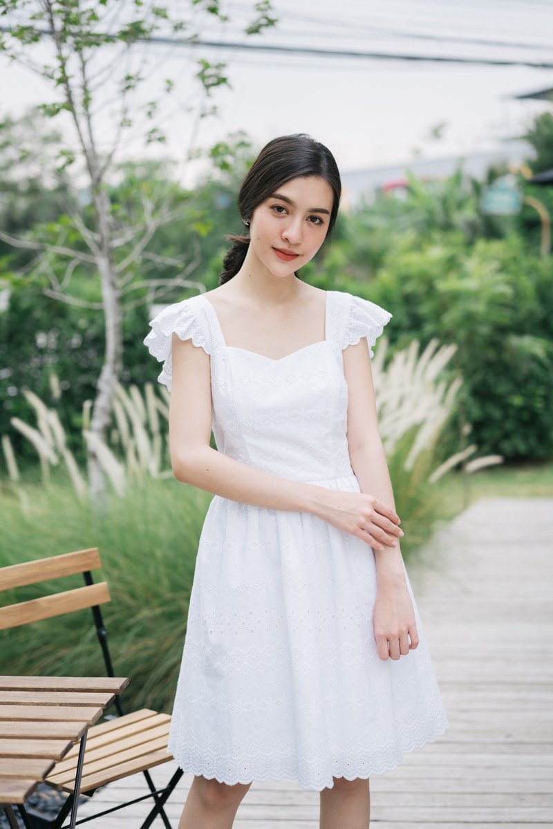 White lace dress cotton dress lace party dress romantic vintage sundress - 洋装/连衣裙 - 棉．麻 白色