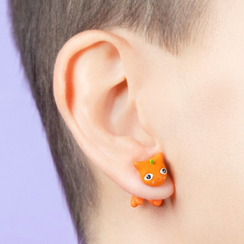 南瓜猫耳环 - 送给猫奴的可爱饰品 - 手工艺术 - 耳环/耳夹 - 其他材质 橘色