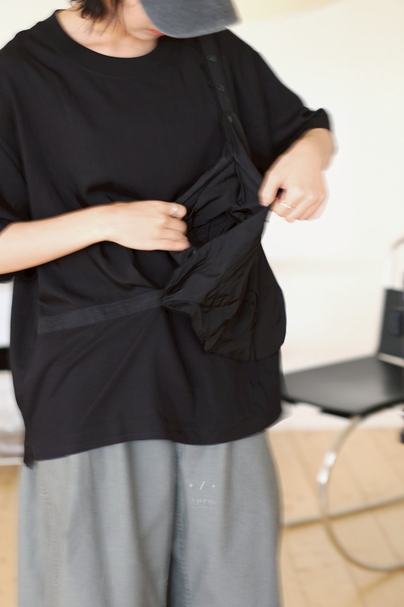 小我独家 007可拆式小包激凉上衣 - 2色 - 可拆黑S/M 现货 - 女装 T 恤 - 其他人造纤维 黑色