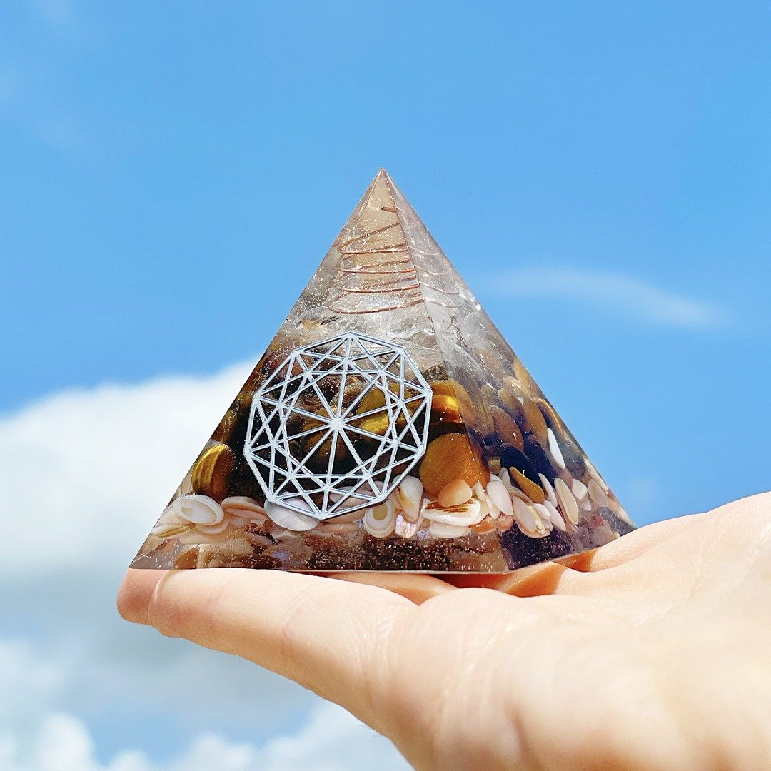 【黄虎眼石+贝壳】奥根能量塔Orgonite (6cm/5cm/4cm) - 摆饰 - 水晶 