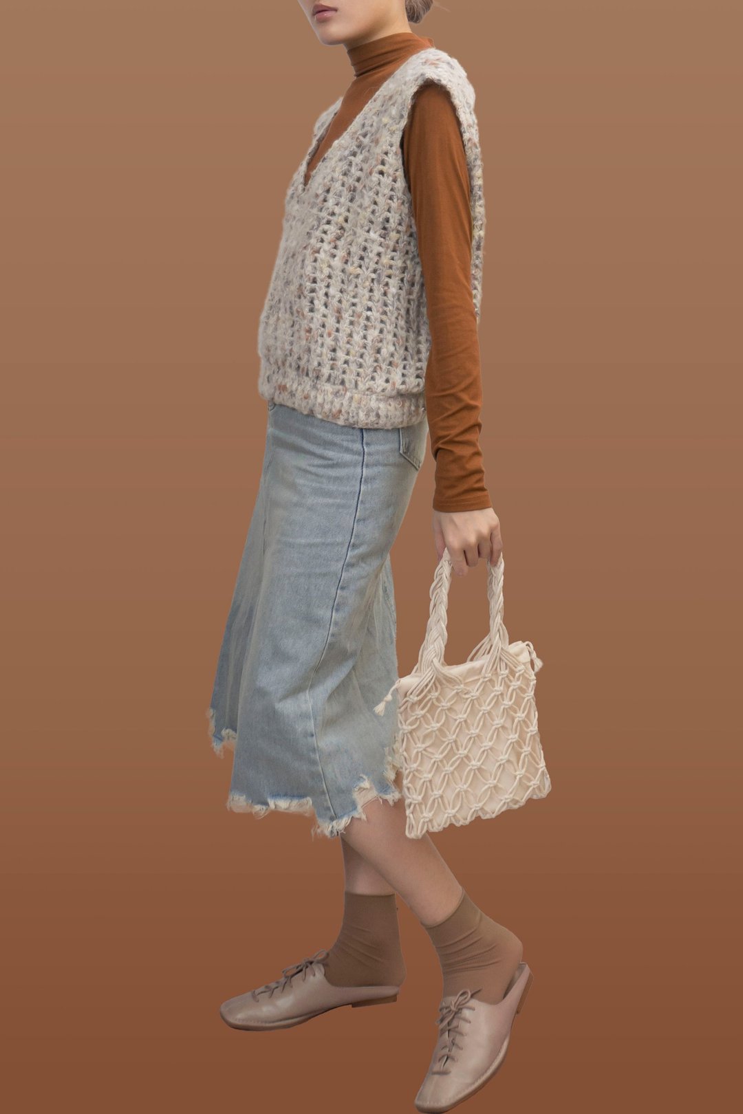 波希米亚 手工编织镂空通花手拿包 Macrame Bag - 手提包/手提袋 - 棉 卡其色