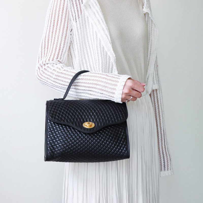 Vintage Bally 黑色小羊皮绗缝手提包 - 手提包/手提袋 - 真皮 黑色